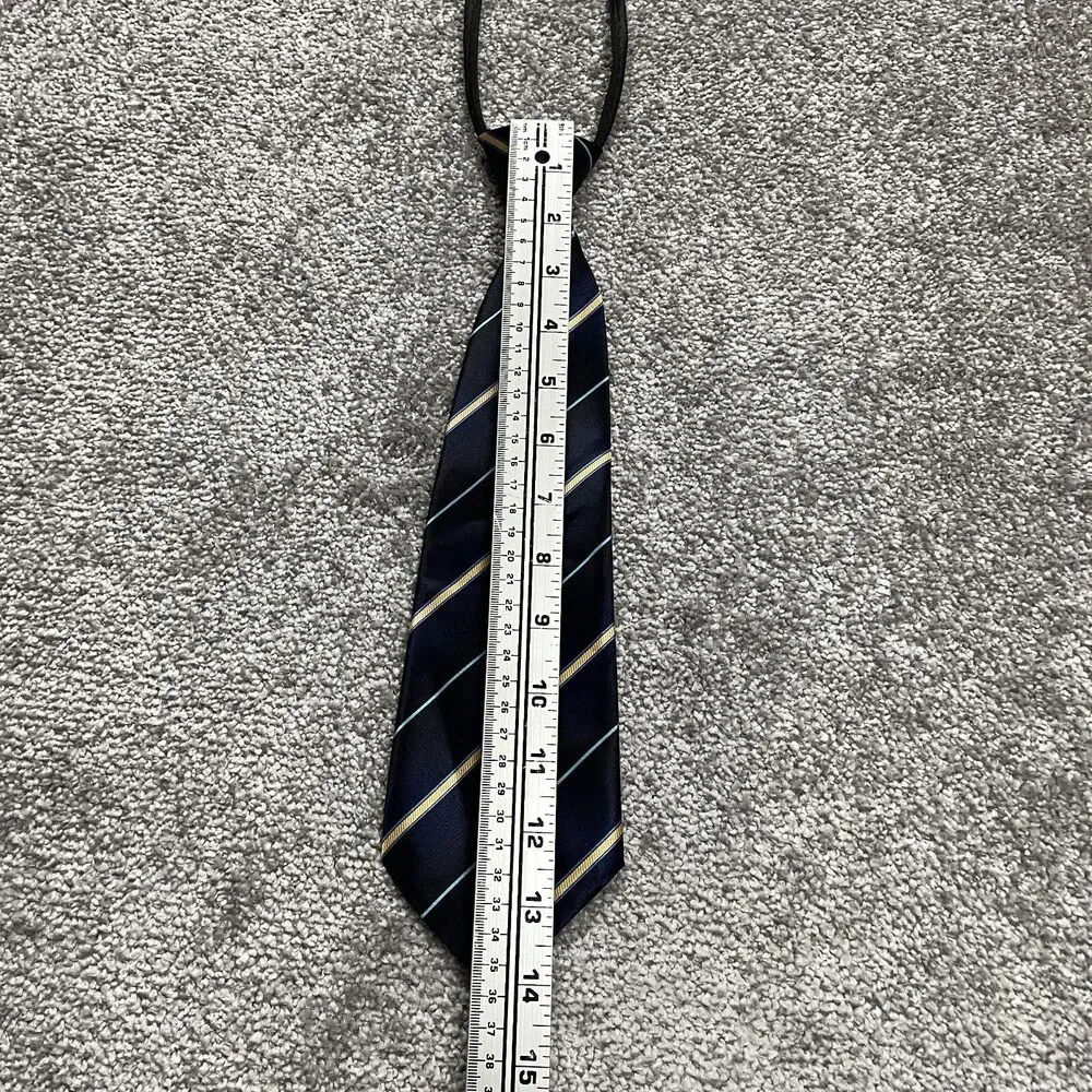 Unbranded Boys Zip Up Neck Tie Blue Shiny Yellow Angled Stripe Youth Formal